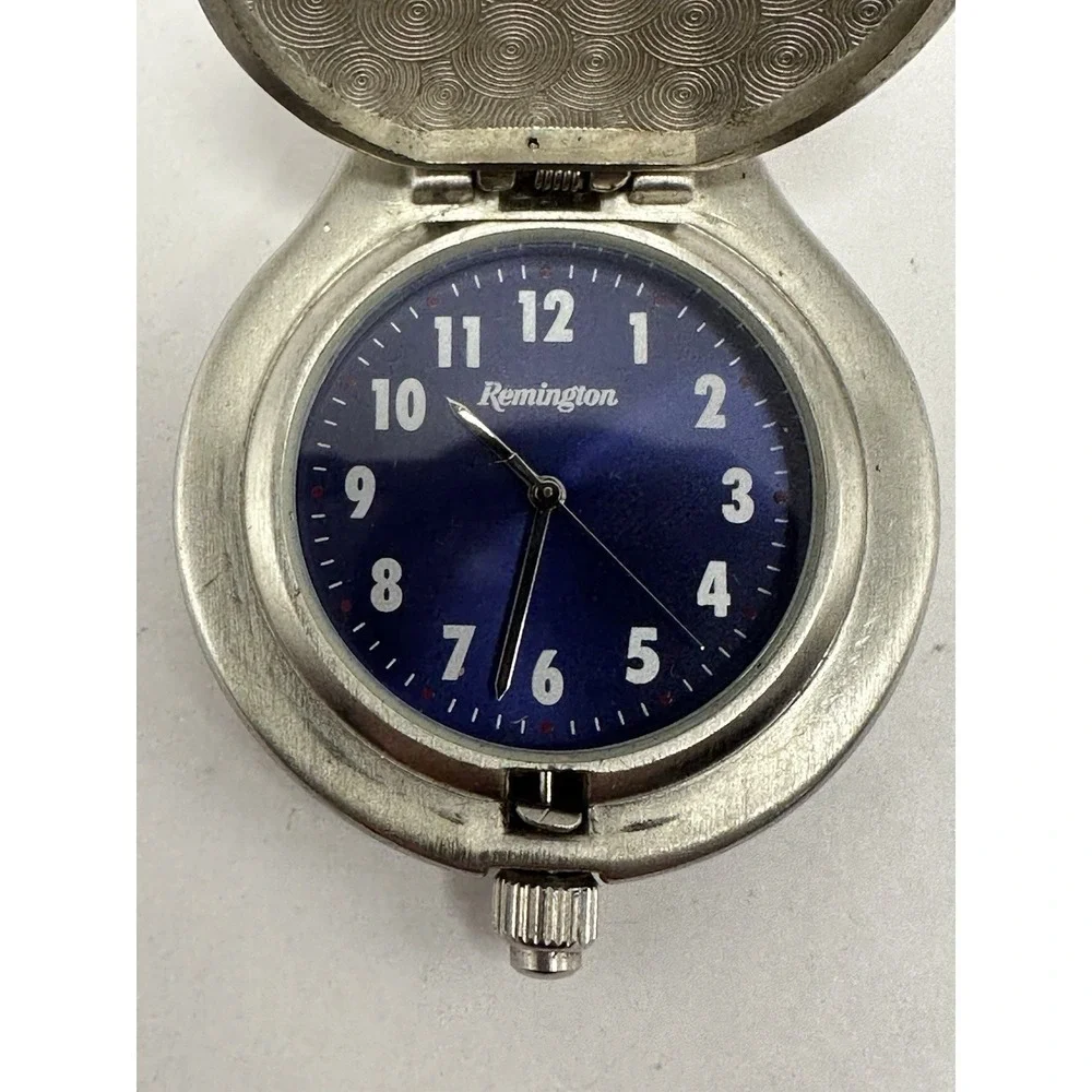 Remington‎ Clip-On Pocket Watch 38-185 New Battery 43MM Blue Dial H25